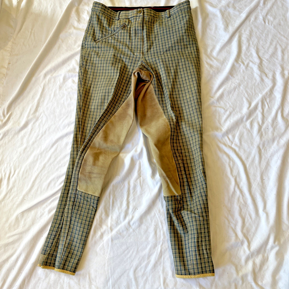 Full Seat Plaid Breeches Women's Size 30R Jodhpurs Brown Equestrian Horse Riding